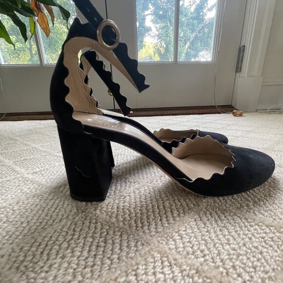 Chloe Lauren Ankle Strap Suede Block Heel in Black Suede - Picture 2 of 5